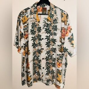 Vintage Pineapple Connection EUC Tropical Floral Button-Up Shirt